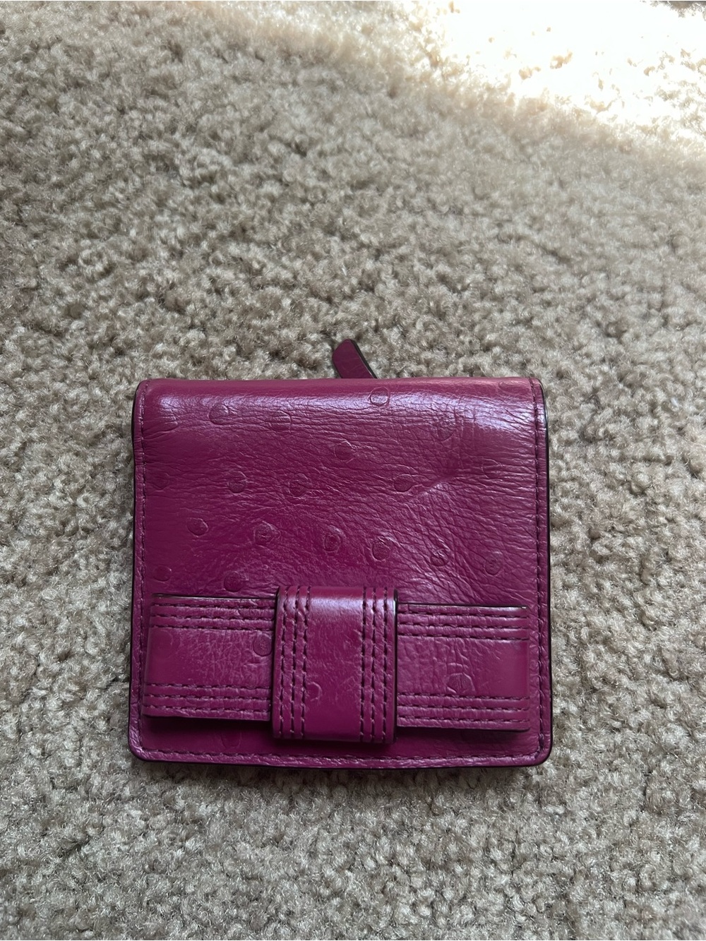 Fuchsia Ostrich Leather Bifold Wallet